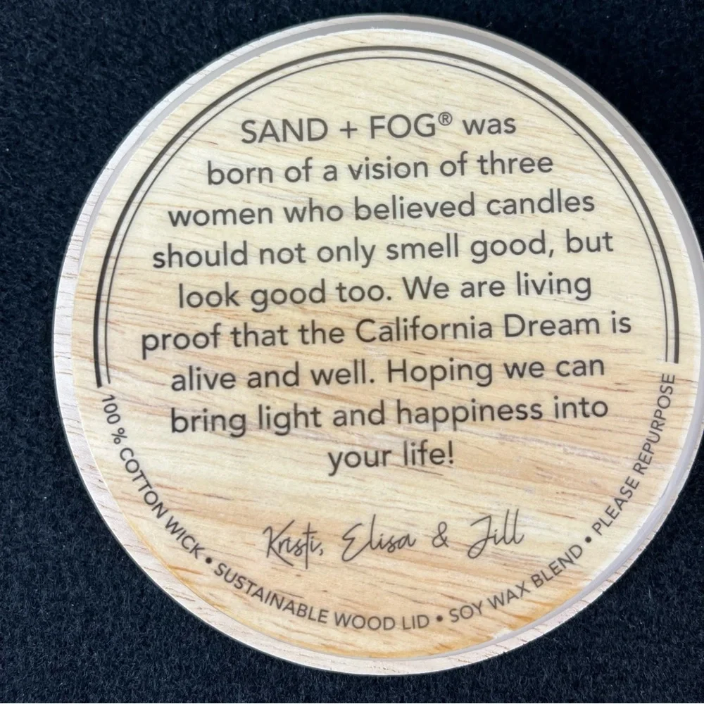 NWT Sand + Fog Ocean & Sea Salt Candle 2 Wick 12oz White Opaque Jar Wood Lid